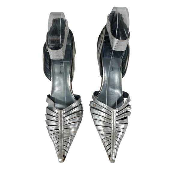 MICHAEL ANTONIO! SILVER VEGAN LEATHER MULTI-STRAP/LADDERED HEELS! SZ 5.5M - Picture 4 of 10